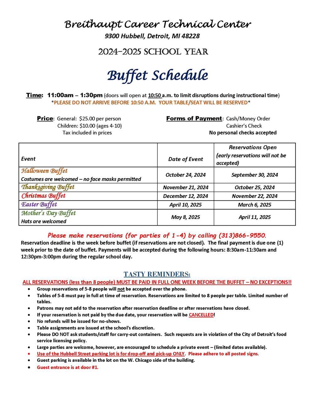 Buffet Schedule